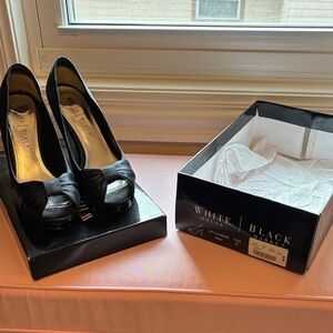 White House Black Market Black Satin Peep Toe Heels